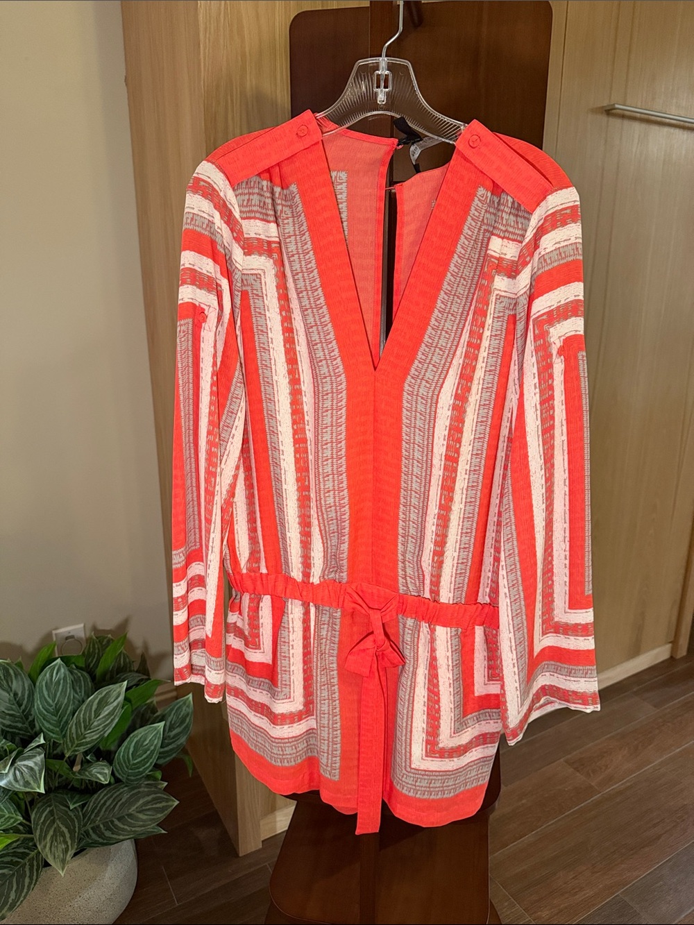 Vibrant Red & White Striped Tie-Waist Tunic